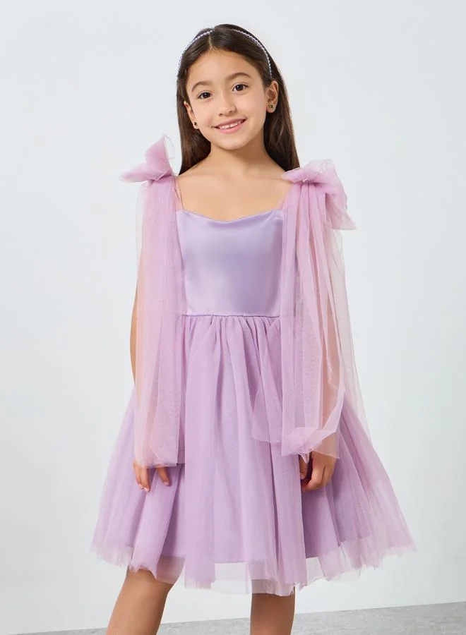 Take Two  Girls Bow Sleeveless Cape Detail Mesh Dress for Women | Best Price UAE
